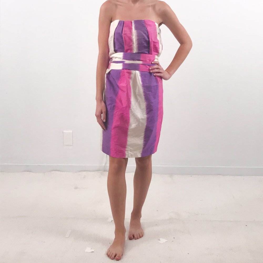 Adam AS-IS 6 Silk Tie Dye Stripe Strapless Dress Glam Valentines Day - Picture 13 of 13